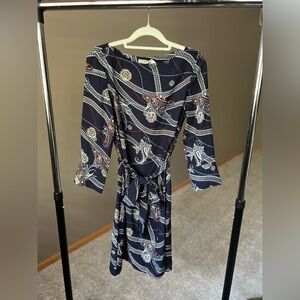 H&M Navy Paisley Tie Dress